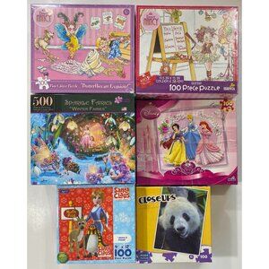 6 Puzzles: Winter Fairies, Fancy Francy Glitter, Disney, Santa Claus, Panda NEW